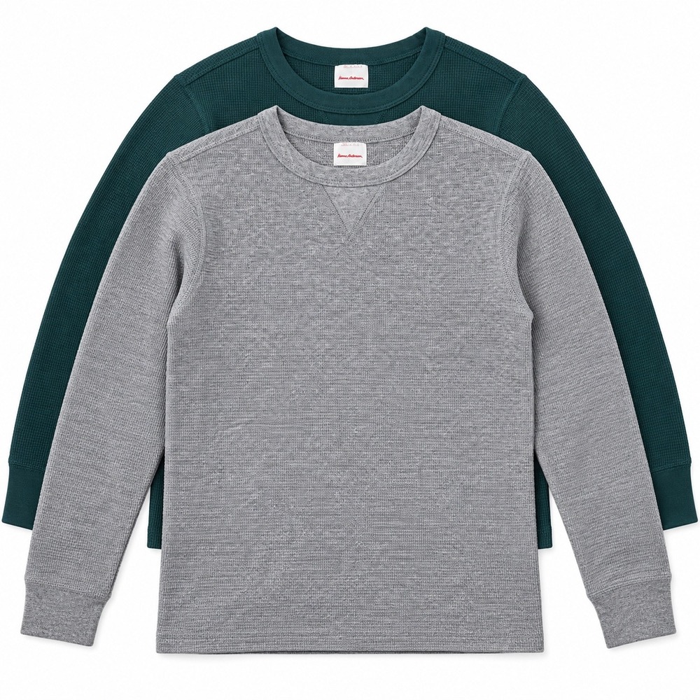 LOT of 2 Hanna Andersson Thermal Long Sleeve Shirt Kids 10 Crew Neck Waffle Knit